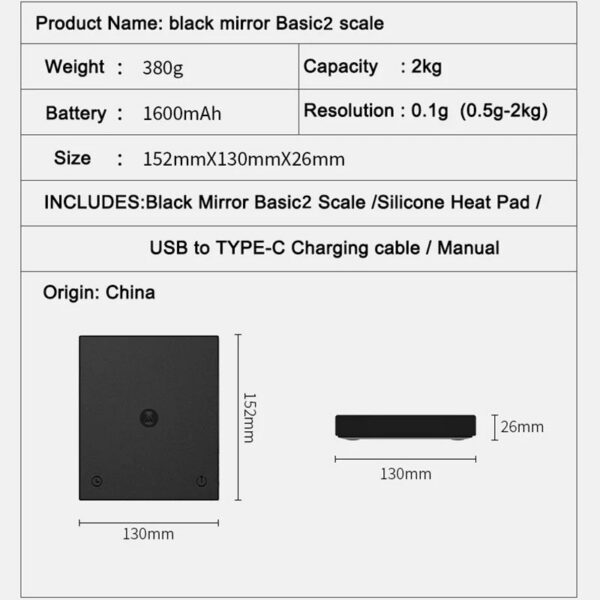 b4dd1b79cf85e3cd TIMEMORE Basic 2 Black Mirror Pour Over Coffee Scale flow rate display Auto Timer digit Kitchen Food scale espresso 0.1g/2kg