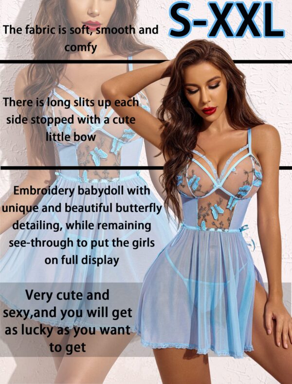 Avidlove Women's Lingerie Lace Chemise Floral Embroidery Mesh Babydoll Side Slit Sleepwear