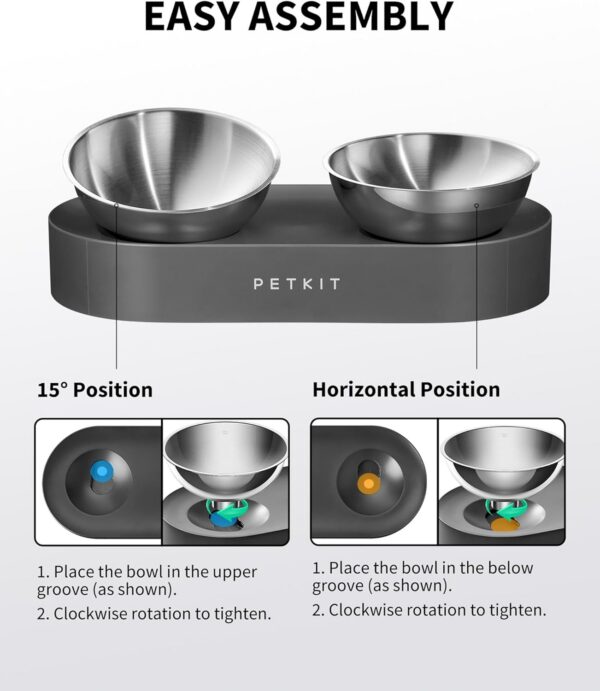 PETKIT Raised Dog Cat Food Bowl 304 Stainless Steel, Elevated Pet Food and Water Bowl Dishes, Elevated Cat Bowls, Non-Slip Tilted Cat Bowl No Spill