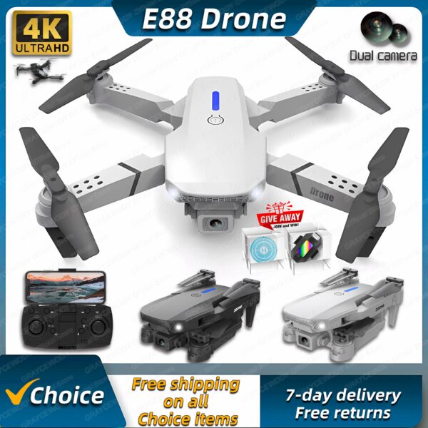 b532ad19cf04506c New E88Pro Mini Drone 4K Professinal Wide Angle Dual HD Camera Foldable RC Helicopter WIFI FPV Height Hold Apron LED Sell