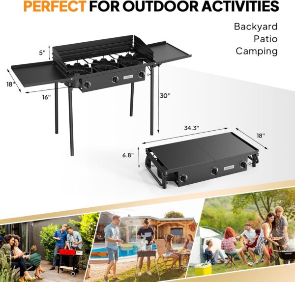 b53639f9d9f77ef2 ROVSUN Single Burner Gas Stove with Side Shelf, 100,000BTU Portable Propane Stove with Removable Leg & Regulator for Camping Home Backyard Outdoor Cooking Brewing Canning Turkey Frying