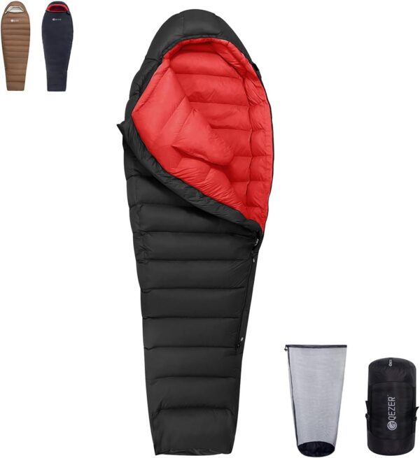 QEZER Winter Sleeping Bag for Adults,Lightweight Down Sleeping Bag [1260g/1560g ] 0°C bis -20°C for 4 Season Backpacking,Hiking,Camping and Mountaineering Outdoor with 660 FP Duck Down