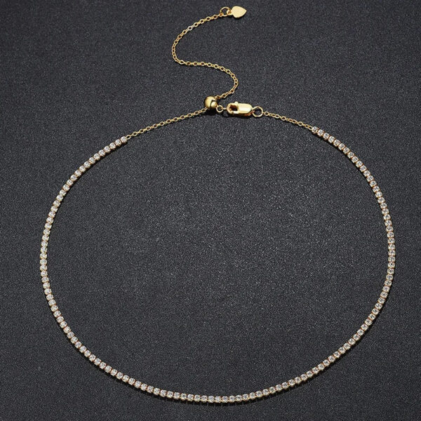 b55be380c7f51bda 2mm Moissanite Tennis Necklace For Women S925 Silver Plated 18K Gold Sparking Rhinestone Choker Chain Wedding Jewelry Adjustable