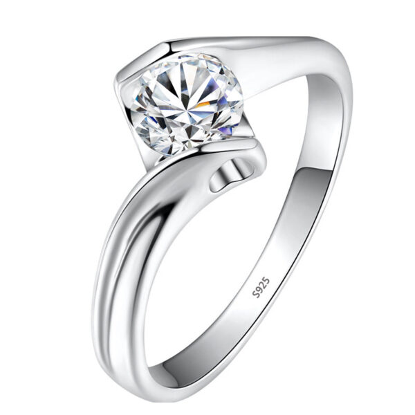With Credentials 100% Original Sterling Rings Women's 1 Carat Imitation Diamond Ring Sier Jewelry Wedding Band