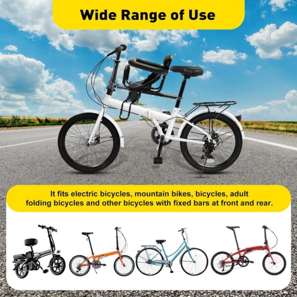 Gdrasuya10 Portable Bicycle Front Mounted Baby Seat Lightweight Child Bicycle Safety Seat Padded Saddle Kids Saddle Carrier Seat Cushion with Foot Pedal