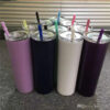 20oz Skinny Tumbler With Seal Lids Rainbow Straws Stainless Steel Thermos Bottle Double Insulated Water Cup For Travel