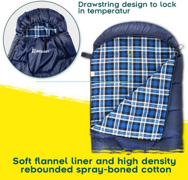 b59a6d9728f08bd9 Bessport Schlafsack Flannel für Camping 3-4 Jahreszeiten - 10 °C-20°C | Winter Schlafsack Leichtgewichtig, Wasserdicht und Warm für Erwachsene und Kinder,Rucksackreisen,Camping, Wandern und Reisen
