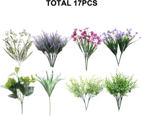 b5b2c3f7d7978f09 PARTY JOY 18 Bunches Fake Plants Outdoor, Fake Bushes UV Resistant Artificial Flowers Hydrangea Flowers Greenery Shrubs Faux Greenery for Outdoor Garden Patio Front Porch Yard Decor