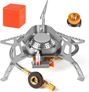 SWAWIS 3500W/6800W Windschutz Campingkocher Piezozündung Faltbarer Gaskocher Gasbrenner Camping Stove mit Adapter, Camping Kocher für Hiking Camping Picknick Trekking Outdoor Wandern
