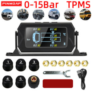 Car RV Truck TPMS Tire Pressure Monitoring System Wireless Solar with 6 External Sensors Digital LCD Alarm 0-8bar 0-15bar