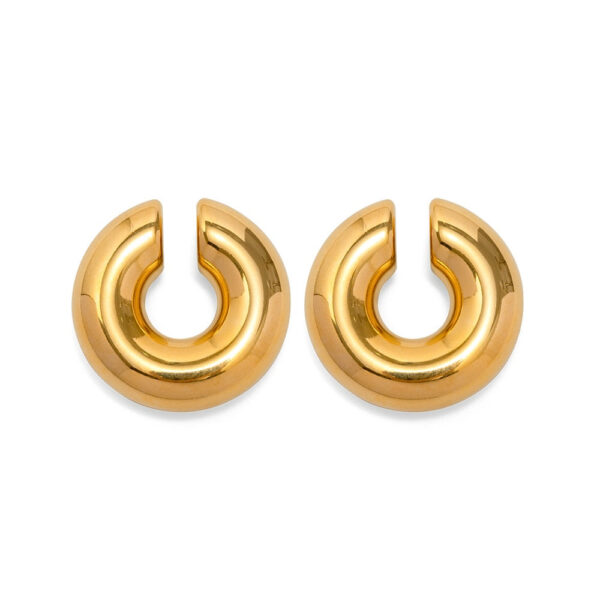 Stainless Steel Thick Cylindrical Hollow Ear Clip for Women PVD Gold Plating Waterproof Trendy Fashion Jewelry Party Gifts