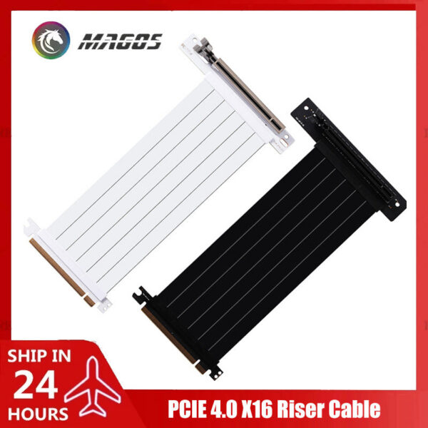 PCIE 4.0 X16 Riser Cable Video Card Extension Shielded Flexible 90° Mounting GPU Express Lossless Black/White