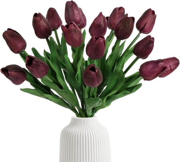IPOPU 12PCS Pink Tulips Artificial Flowers for Decoration Fake Tulips Real Touch Fake Pink Flowers Artificial Floral Arrangements Pink Faux Tulips Decor Table Home Kitchen Wedding Decorations (Pink)