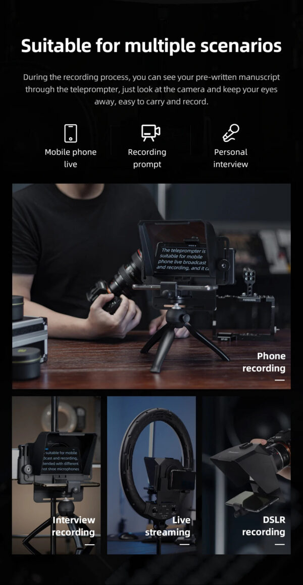 b5e308b215576835 Ambitful Phone and DSLR Recording Mini Teleprompter Portable Inscriber Mobile Teleprompter Artifact Video With Remote Control