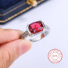 b5f0f606bb3f3773 2024 NEW Fashion Princess Cut Oval Ruby Full Diamond Couple Ring for Women Zircon Anniversary Gift Party Jewelry Sier Rings