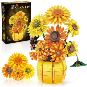 b5f231b0f278f8ea 1009PCS Sunflower Building Blocks Flower Bouquet Vase Model Bricks Set Idea Home Decoration Kids Educational Toys Holiday Gifts