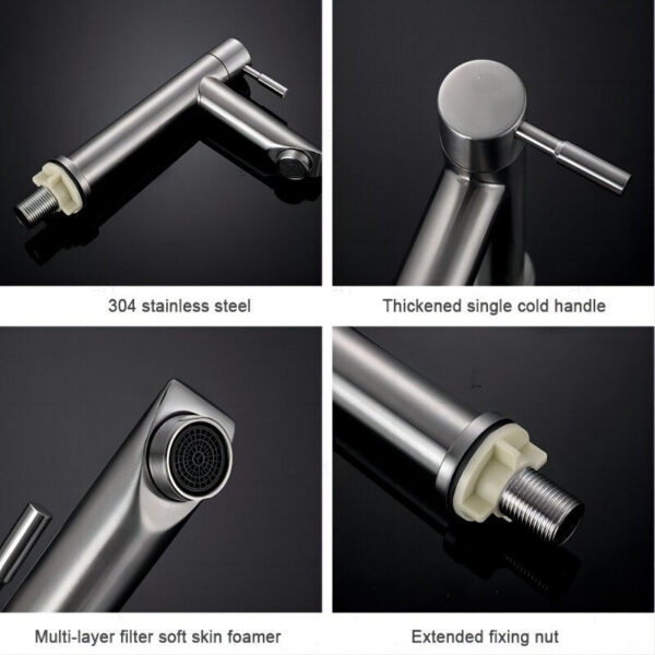 BAOKEMO 1/2Inch 304 Stainless Steel Single Cold Water Tap Gold Black Sier Color Deck Mounted Basin Sink Faucet