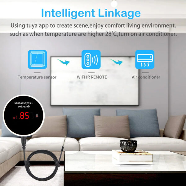 b6004a7a46c44e71 Tuya Smart WIFI Thermometer With External Temperature USB Charge or Rechargable Battery