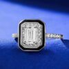 S Sterling Sier Light Style Fashion White Diamond Black Edge Cut Boutique Party Jewelry Ring Versatile