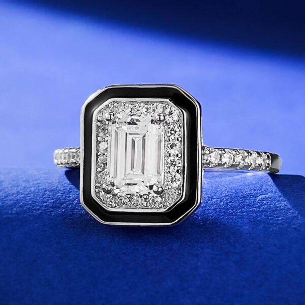 S Sterling Sier Light Style Fashion White Diamond Black Edge Cut Boutique Party Jewelry Ring Versatile