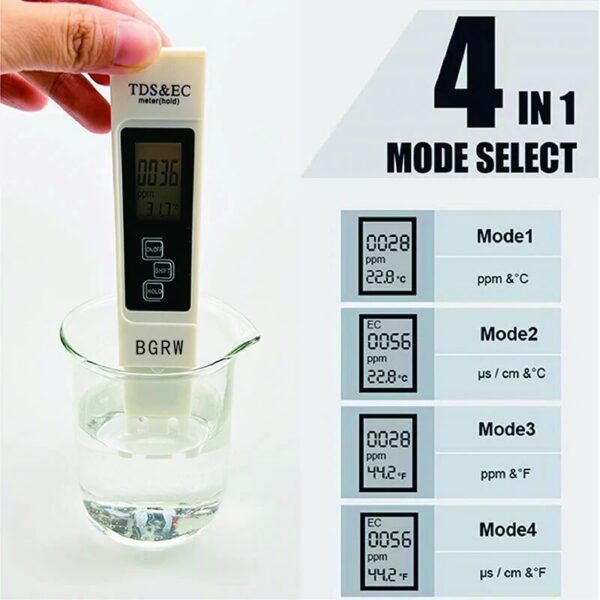 1PC White Digital Quality TDS EC Meter Range 0 to 9990 Multifunctional Water Purity Temperature TEMP PPM Tester
