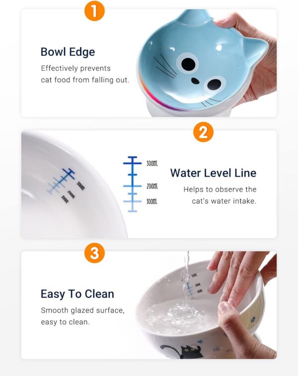 b652328cbac42aab AISBUGUR Ceramic Cat Bowls Set of 2, Elevated 15 Tilted Design for Indoor Cats, Large Capacity, Easy to Clean, Non-Slip Base, Cute Pattern, Blue