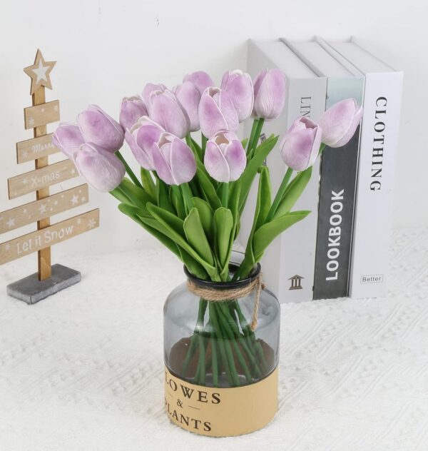 b65c73b3077d14bf IPOPU Real Touch Purple Tulips 24PCS Artificial Flowers for Decoraion Fake Tulips Light Purple Flowers Floral Arrangements Artificial Faux Tulips Decor for Table Home Kitchen Decor (Light Purple)