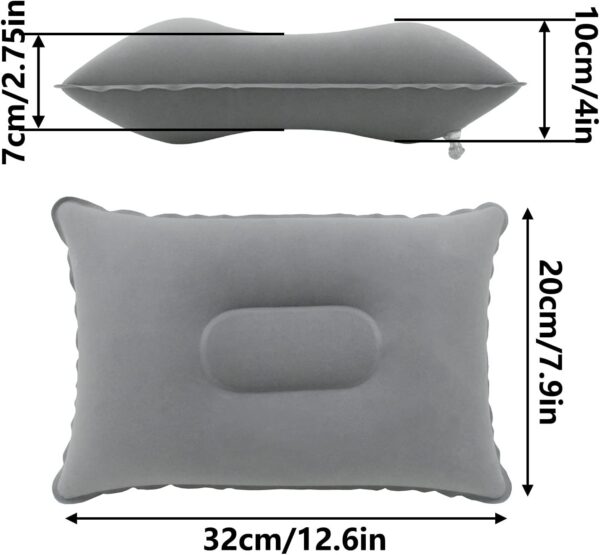 2 Pack Gray Ultralight Inflatable Pillow Small Squared Flocked Fabric Air Pillow for Hiking, Camping, Traveling, Napping, Desk Rest, Neck & Lumbar Support