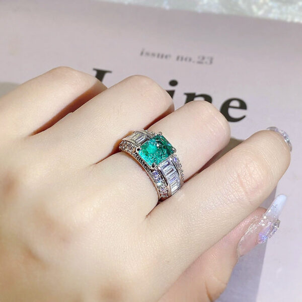 Fashion S Sier Emerald Princess Paraiba Couples Ring For Women Double Diamond Crystal Engagement Anniversary Gift Jewelry