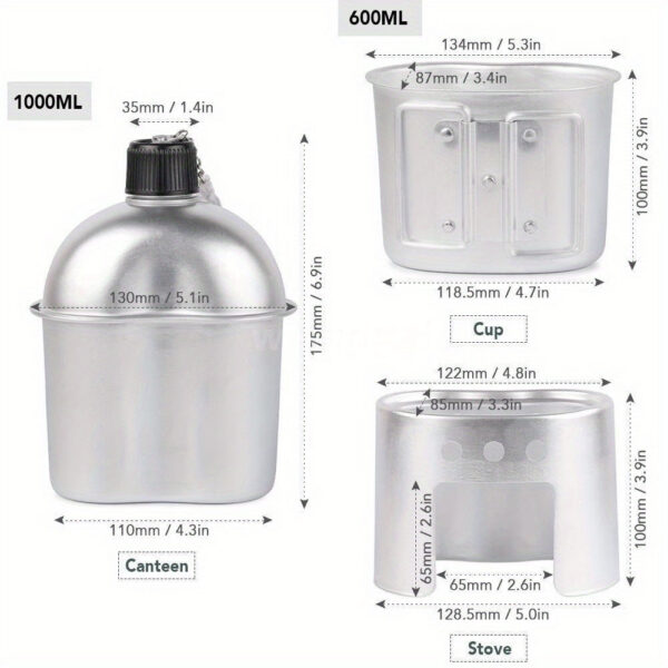 b6825dd64472c1be 4pcs/set,Military Cookware Set Aluminum Alloy Canteen Multi-Functional Water Bottle with Grab Handled Cup Green Canvas
