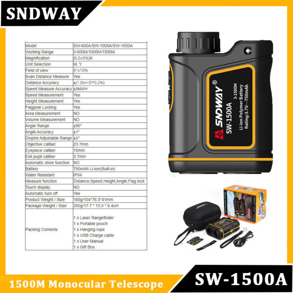 SNDWAY Distance Meter Rangefinder for Hunting 1000M 1500M 2000M Laser Telemeter Golf Camera Outdoor Telescope