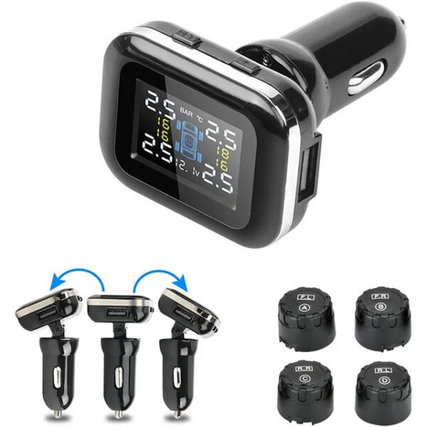 Digital Display Electronic Automobile Universal Tire Pressure Monitor Rotatable Cigarette Lighter Tpms System