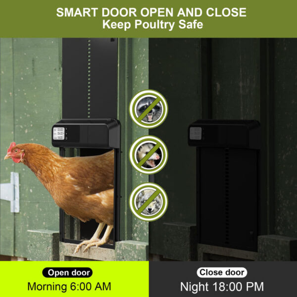 Automatic Aluminum Opener Timer Controlled Open/Close Door Anti-Pinch Function Chicken Coop