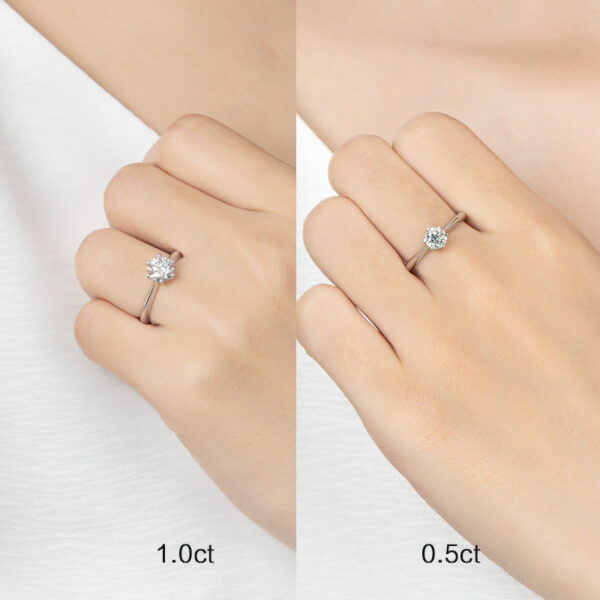 LESF Moissanite Diamond Sier Engagement Ring Classic Round Women's Wedding Gift Size 0.5/1.0 Carat