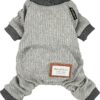 b6edf98d185a4fe4 Knitted Dog Pajamas, Dog Clothes for Small Dogs Girl Boy, Pet Onesie with Feet, Cat Outfit, Dark Heather Grey, Large