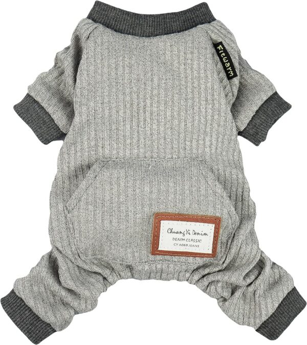 b6edf98d185a4fe4 Knitted Dog Pajamas, Dog Clothes for Small Dogs Girl Boy, Pet Onesie with Feet, Cat Outfit, Dark Heather Grey, Large