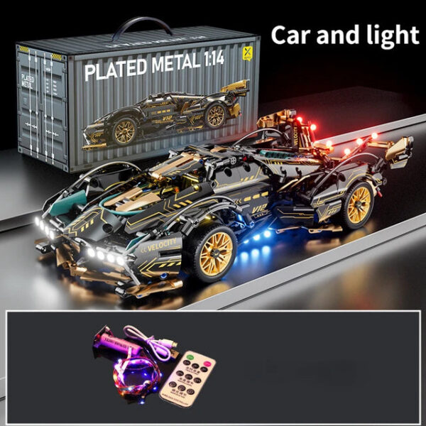 Black V12 RC Tech Racer 1:14DIY Roadster building block assembly Block car toy birthday gift