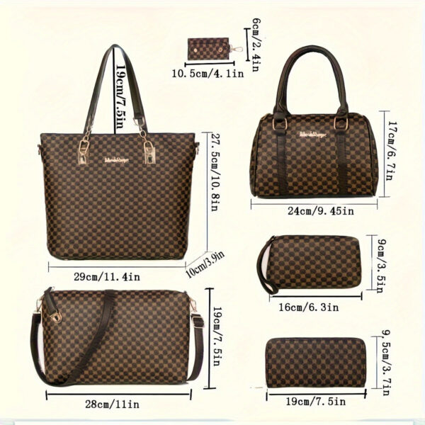 b705c142d0acad35 6pcs Tote Bag Boston Bag Clutch Purse Set, PU Leather Textured Shoulder Bag, Casual Versatile Commuter Bag