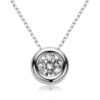 Lnngy 6.5mm Round Bezel Moissanite Pendant Necklace For Women 925 Sterling Silver Clavicle Chain Necklaces Jewelry Collare Mujer