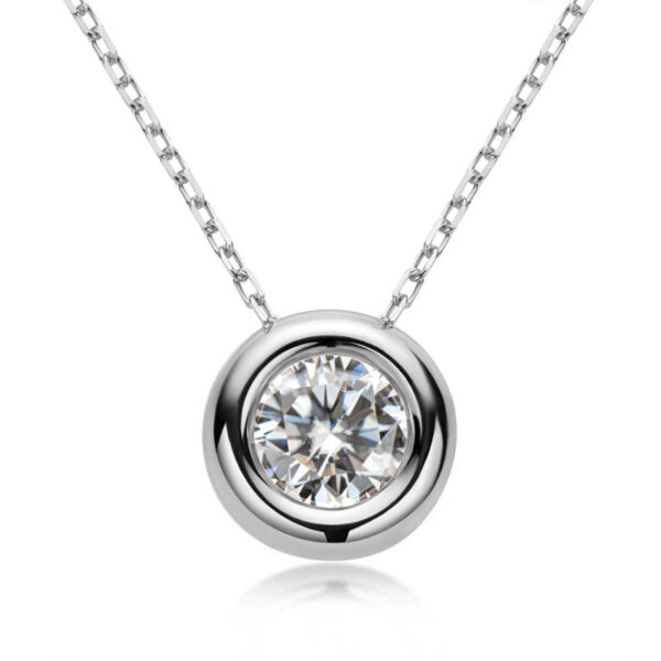 Lnngy 6.5mm Round Bezel Moissanite Pendant Necklace For Women 925 Sterling Silver Clavicle Chain Necklaces Jewelry Collare Mujer