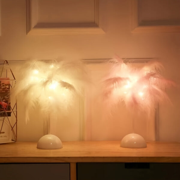 Creative Table Lamp Warm White Light Tree Feather Lampshade Girl LED Wedding Decorative Lights Birthday Gift Home Decor