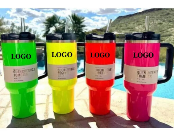 Electric 40oz Tumbler Yellow Orange Green QUENCHER H2.0 Stainless Steel Tumblers Cups with Handle Lid and Straw Winter Neon Pink Car Mugs GG0326