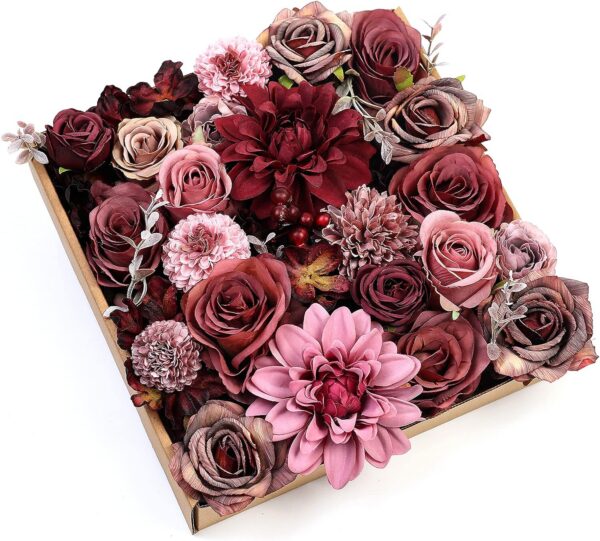 Serra Flora Artificial Christmas Flowers Greenery Combo Box Set Faux Flowers Bulk Flower Leaf with Stems for DIY Tree Ornaments Xmas Wreath Floral Arrangements Centerpieces