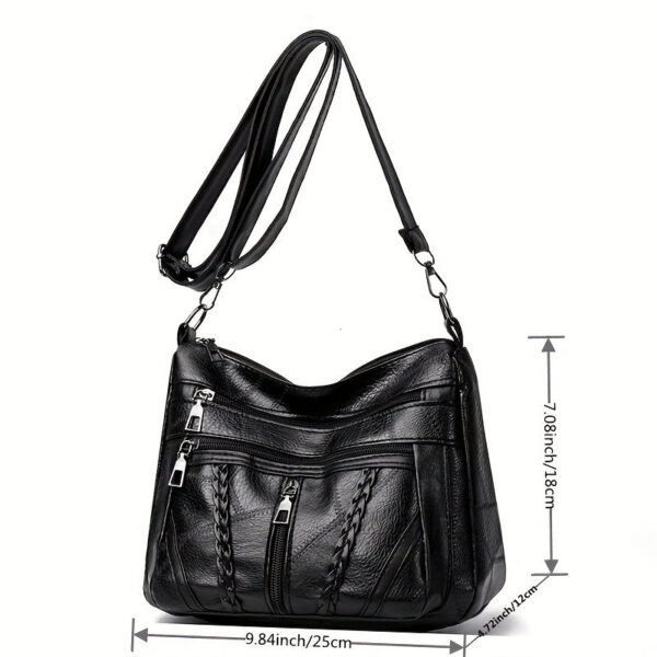 b7714b5680292980 Braided Detail Crossbody Bag, Fashion Multi Pockets Purses, Vegan Leather Shoulder Bag For Middle-aged And Elderly Women