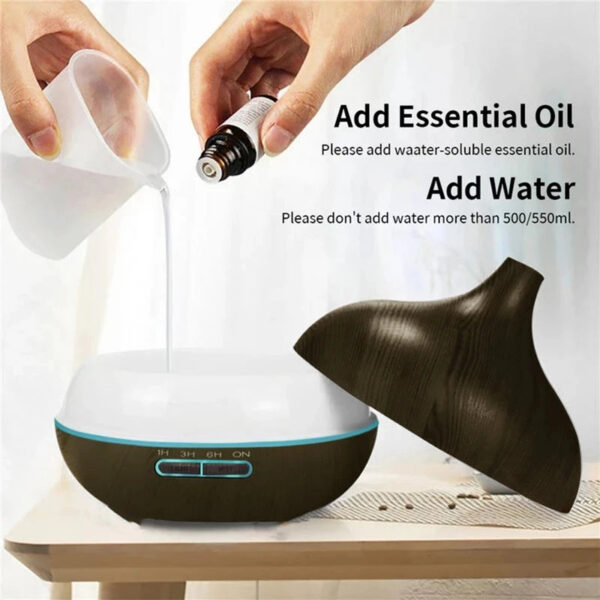 b7780995bb847736 550ml Wood Color USB Aroma Diffuser, Essential Oil Diffuser with 7 Color LED Lights & Remote Control, USB Powered Air Humidifier