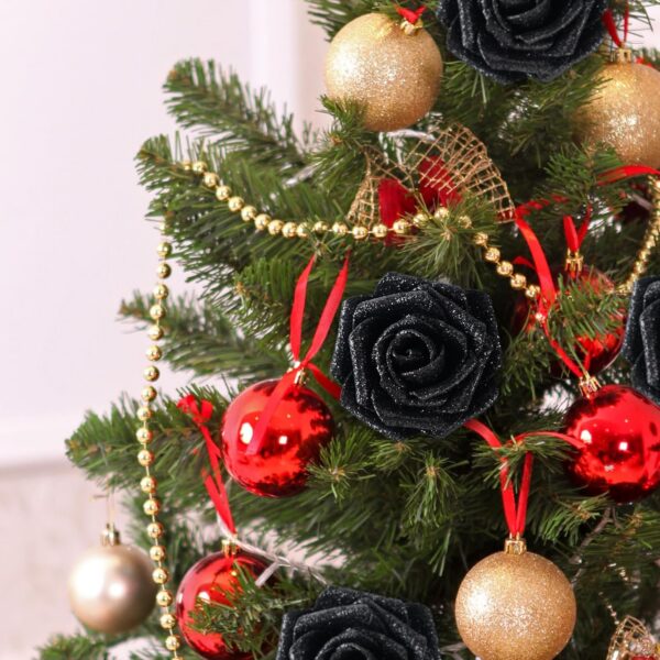 b77974a648418e19 MACTING 30PCS Artificial Glitter Flowers, Black Fake Roses with Stem for Valentines Day Tree Ornaments Party Wreath Home Spring Indoor Decorations