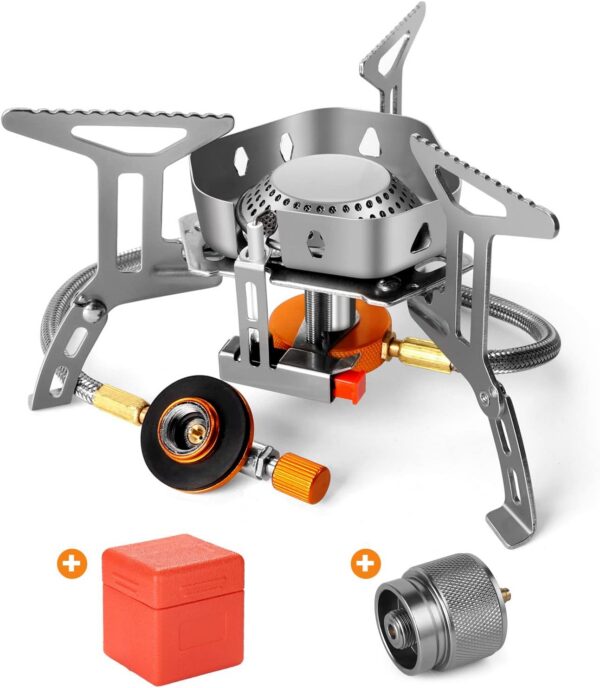 b77a380adb6a69a1 Odoland 3500W/6800W Windproof Camp Stove Camping Gas Stove with Fuel Canister Adapter, Piezo Ignition, Carry Case, Portable Collapsible Stove Burner for Outdoor Backpacking Hiking and Picnic