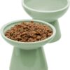 b792bb3eecb1ce67 2 Extra Wide Raised Cat Food Bowl, Elevated Anti-Vomiting Cat Feeder Whisker Stress-Free Dog Two Bowls Ceramic Cat Feeding Bowls White