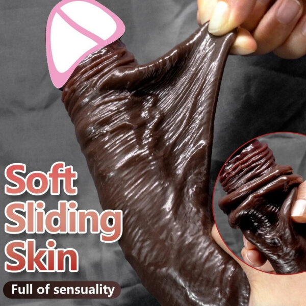 b79d0069126ca64d Realistic Dildos Women Skin Sliding Foreskin Testicles Dildo Anal Vaginal Stimulation Strapon Big Sex Toys for Woman