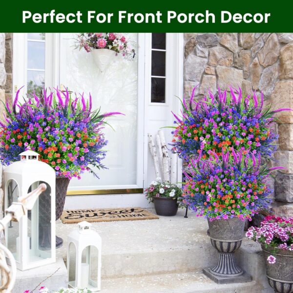 Artificial Plants Outdoor, 24PCS Lavender Artificial Flowers, UV Resistant Fake Flowers, Faux Flowers for Outdoor Planters for Home Garden Outside Porch Decor